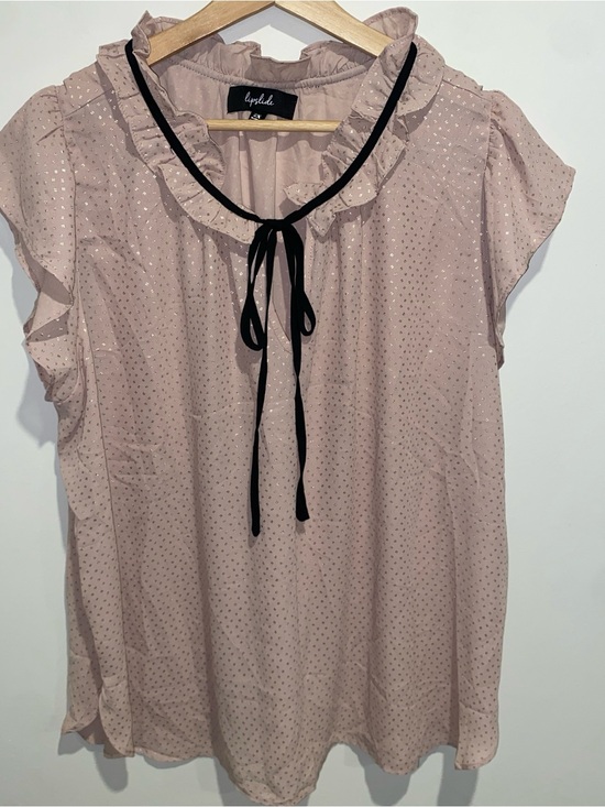 Tops - Womens Pink Ruffle Collar Cap Sleeve Blouse